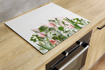 Protège-plaque à induction - Tulipes blanches et roses